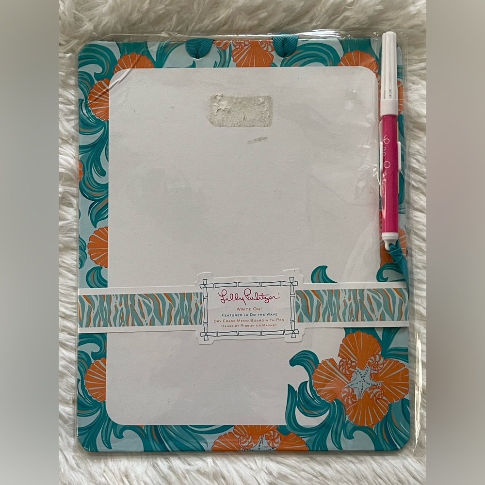 New Lilly Pulitzer Write On Dry Erase Board & Pen Blue Orange Do The Wave